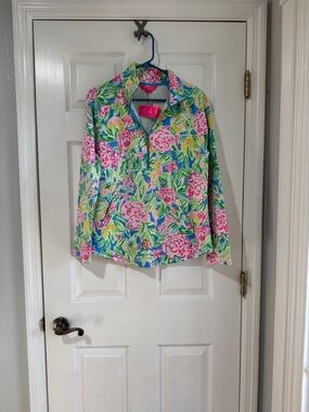 Lilly Pulitzer Blue, Pink and Green Floral Half-Zip Pullover